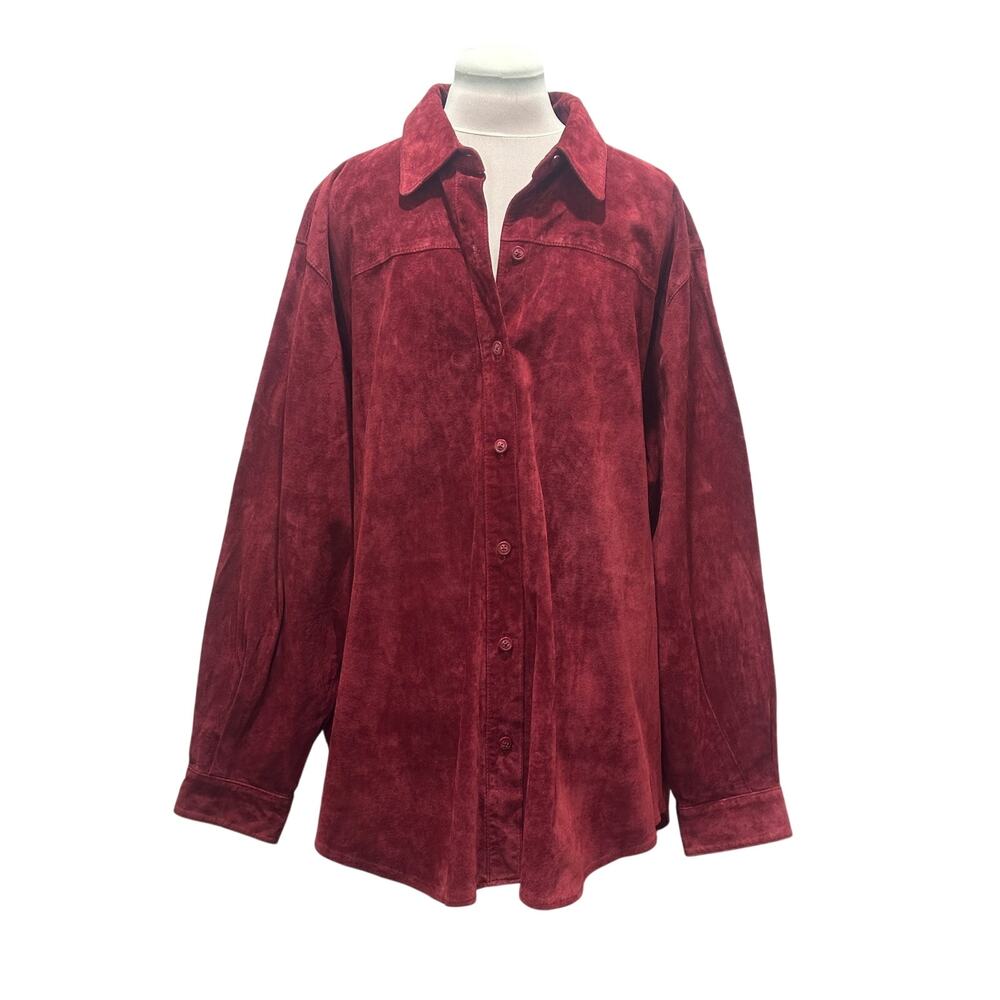 VINTAGE Gorgeous Charter Club Woman Burgundy Leather Button Up Blouse Top 3X VTG